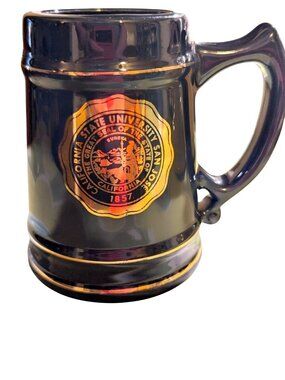 California State University San Jose Black Ceramic Stein Mug 1857 Gold Trim Vint